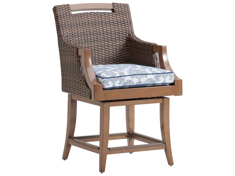 Harbor Isle Wicker Swivel Counter Stool in Walnut