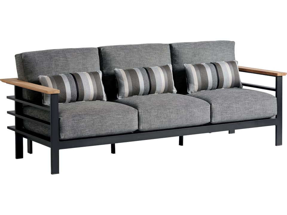 South Beach Aluminum Sofa with Teak Accents and Three Kidney Pillows