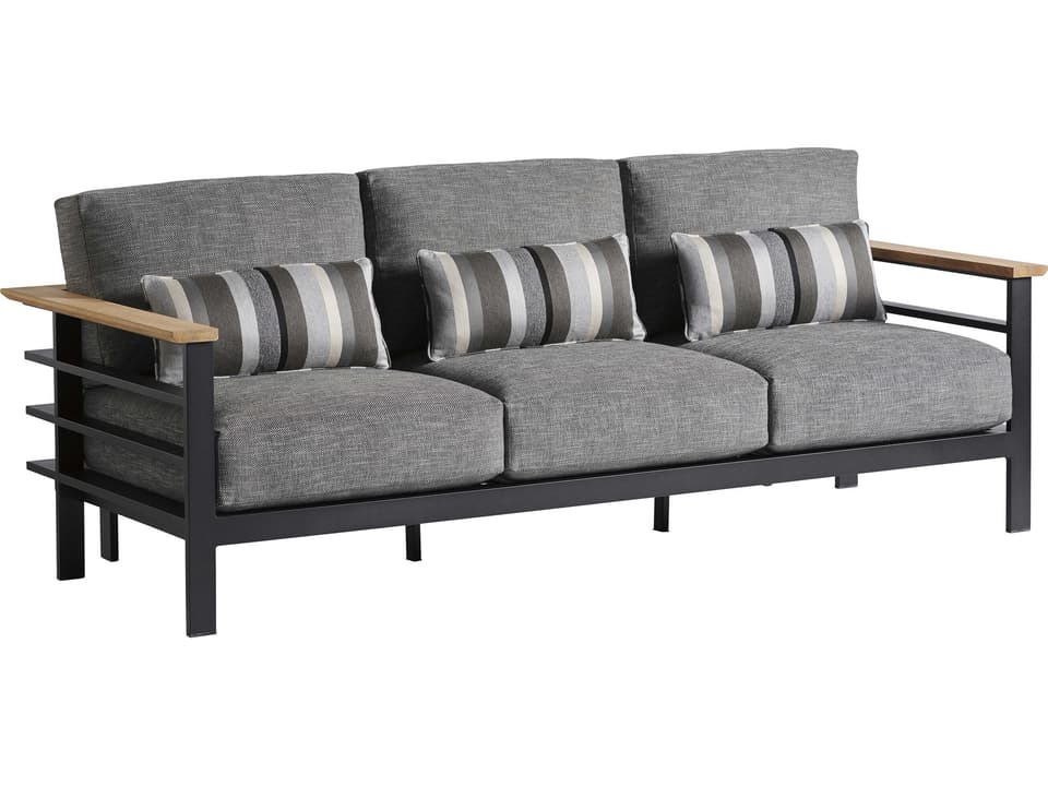South Beach Aluminum Sofa with Teak Accents in Dark Graphite
