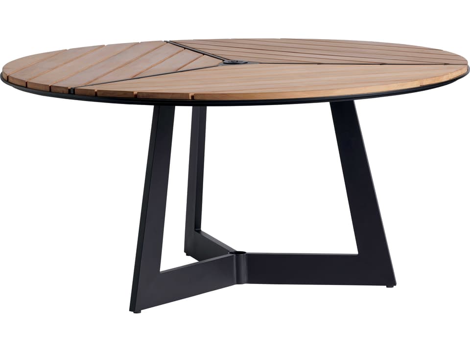 South Beach 60-Inch Round Teak Top Dining Table with Umbrella Hole