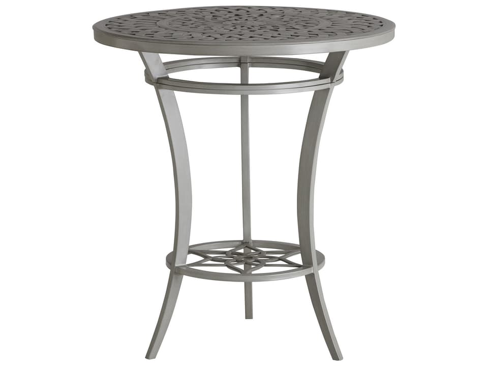 Silver Sands 38-Inch Round High Low Bistro Table in Oyster Shell