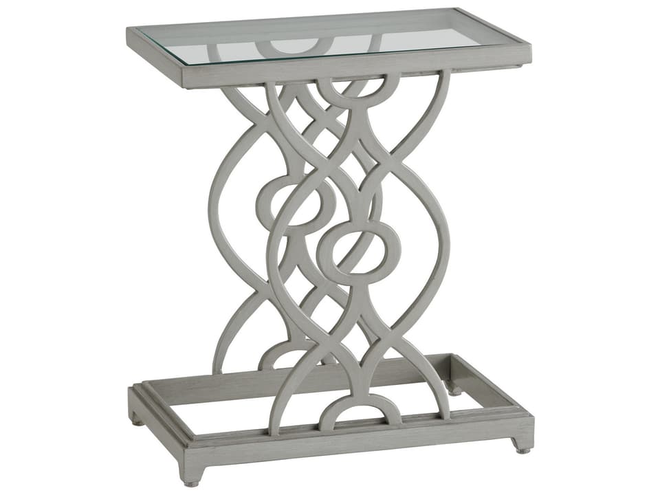 Silver Sands Rectangular Accent Table with Glass Top in Oyster Shell