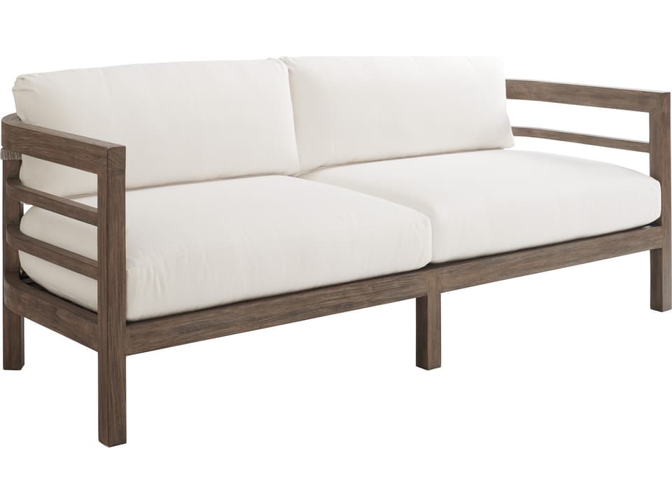 La Jolla Teak Outdoor Sofa with Performance Fabric in Vintage