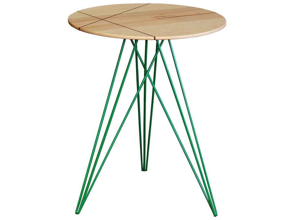 Hudson Round Maple End Table with Walnut Inlay Green Base