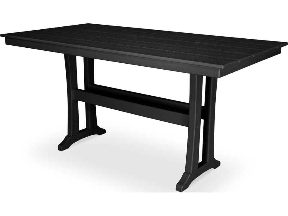 ® Outdoor Furniture™ Farmhouse Trestle Recycled Plastic Rectangular Counter Table with Umbrella Hole