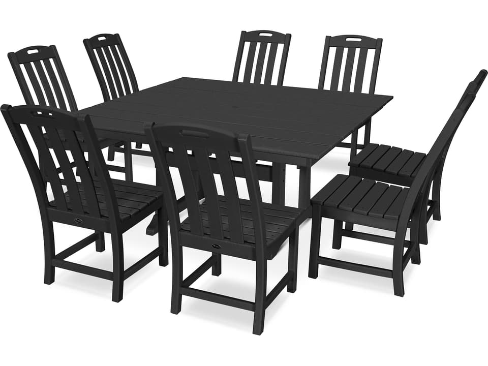 ® Outdoor Furniture™ Yacht Club Recycled Plastic 9 Piece Farmhouse Trestle Dining Set