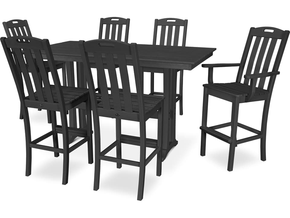 ® Outdoor Furniture™ Yacht Club Recycled Plastic 7 Piece Farmhouse Trestle Bar Set