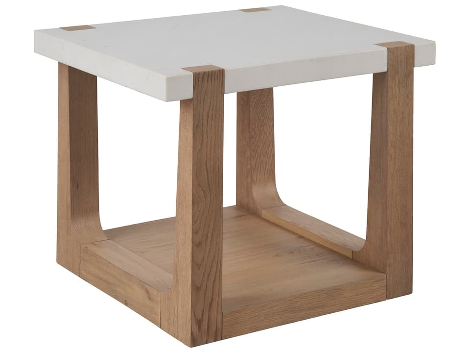 Modern Ellis End Table with Natural Oak Base and White Quartz Top