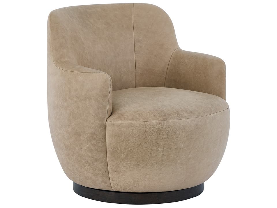 Chloe Leather Swivel Accent Chair in Nehir Caribou