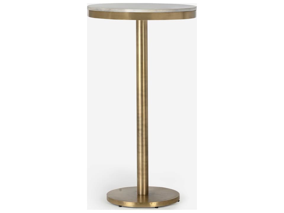 Shay Modern Deco Pub Table with White Marble Top and Antique Brass Base