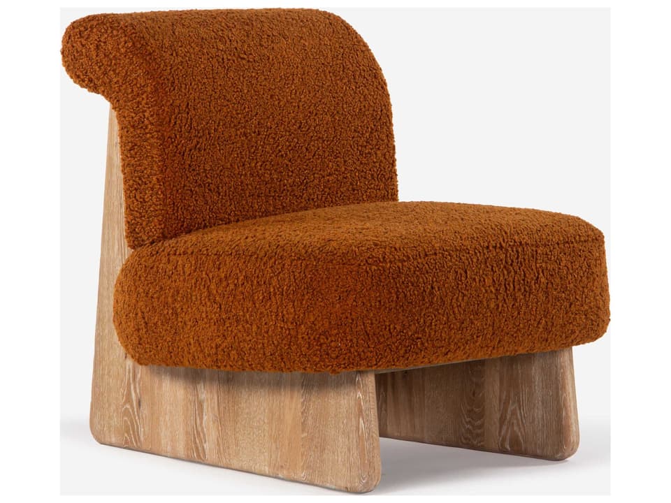 Pronto Lounge Upholstered Accent Chair in Rust Boucle and Cerused Oak