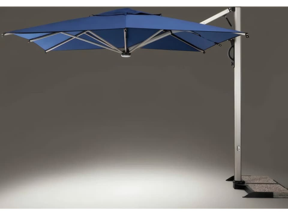 Levante Square Outdoor Umbrella with LED Light in Titanium Effect Aluminum