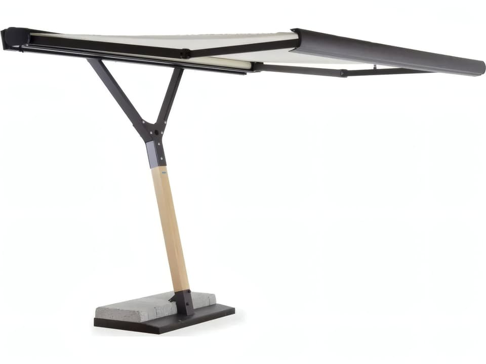 Salento Rectangular Manual Patio Umbrella in Matt Bronze and Ecru Acrylic