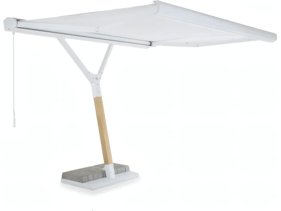 Salento Motorized Rectangular Outdoor Umbrella in White with Galvanized Steel and Iroko Wood