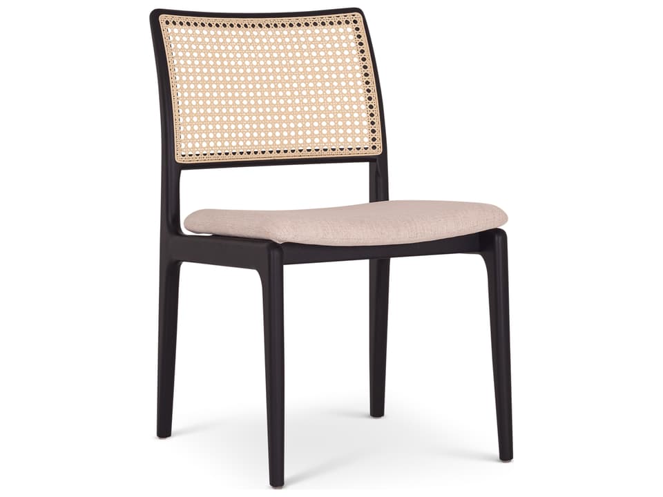 Modern Brazilian Oak Wood Natural Upholstered Armless Dining Chair