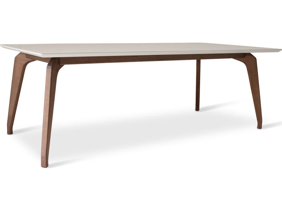 Modern Brazilian Giane Rectangle Dining Table Nogal Base Off White Top
