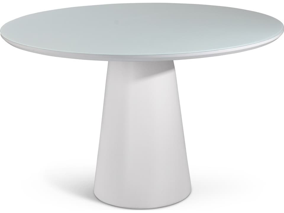 Mona Round Dining Table in White Lacquered Glass and Wood Veneer
