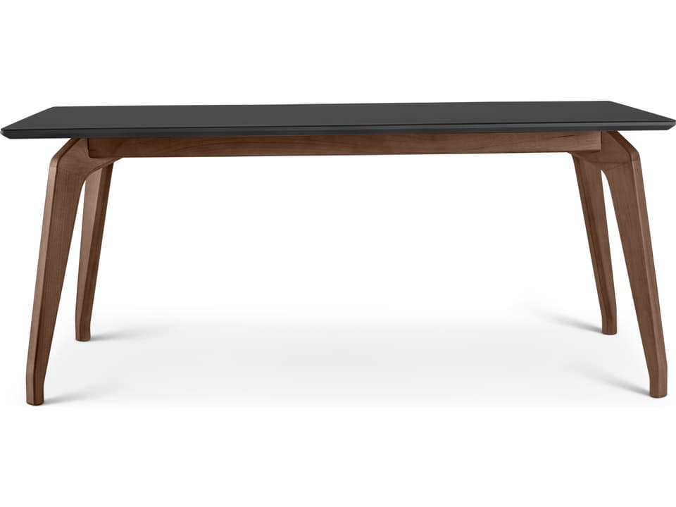 Giane 70-Inch Rectangle Dining Table in Black Glass and Nogal Tauari Wood