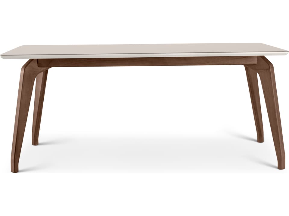 Modern Brazilian Rectangular Glass Off White Nogal Dining Table