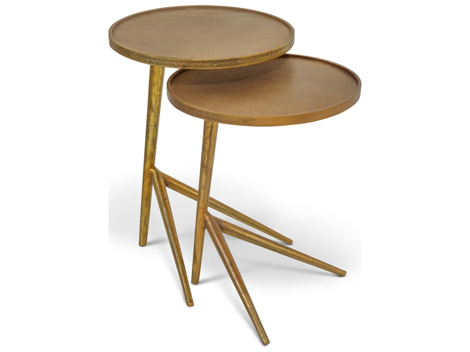 Leo Round End Table in Antique Brass Reclaimed Aluminum