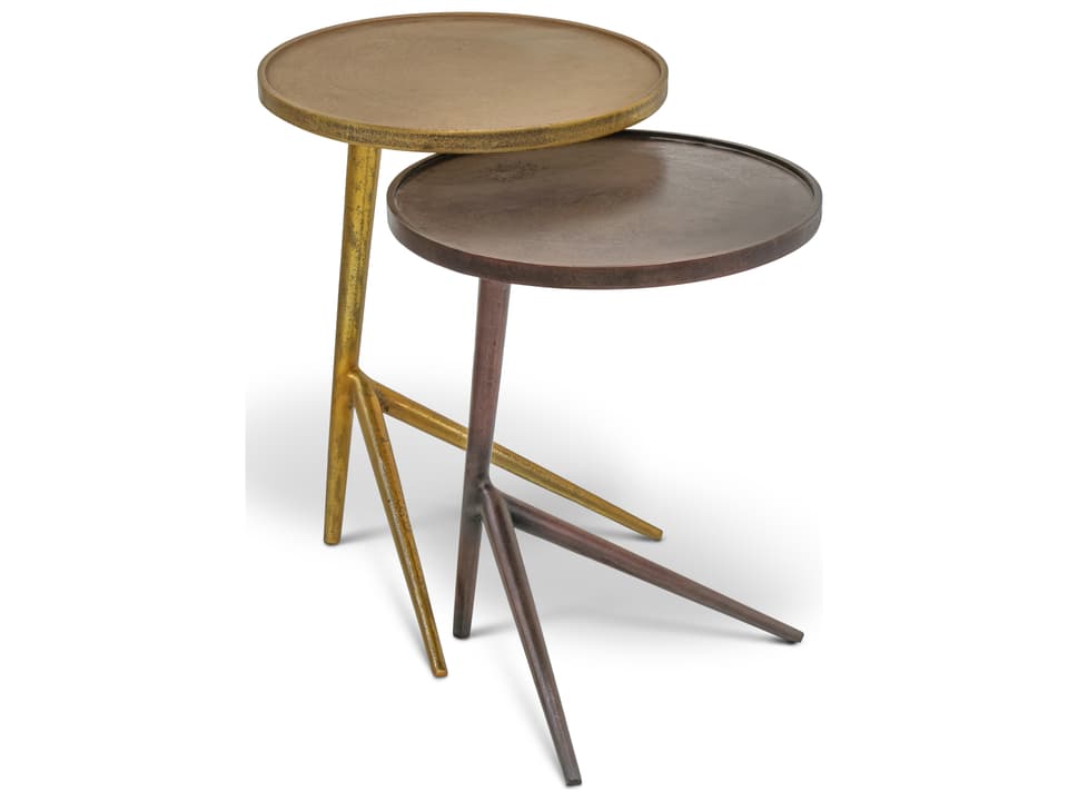 Leo Round End Table in Antique Brass and Reclaimed Aluminum