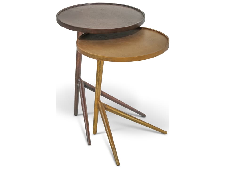 Elements Leo Round End Table in Reclaimed Aluminum and Antique Brass