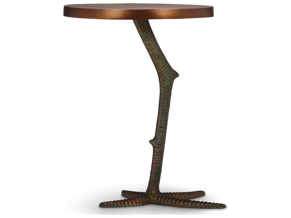 Pavo Round Sculptural End Table Antique Brass
