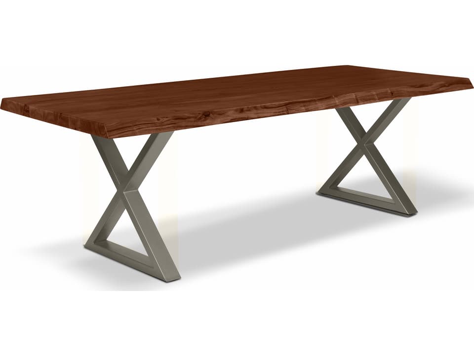 Brooks 92-Inch Rectangle Dining Table Americano Top Pewter X-Base