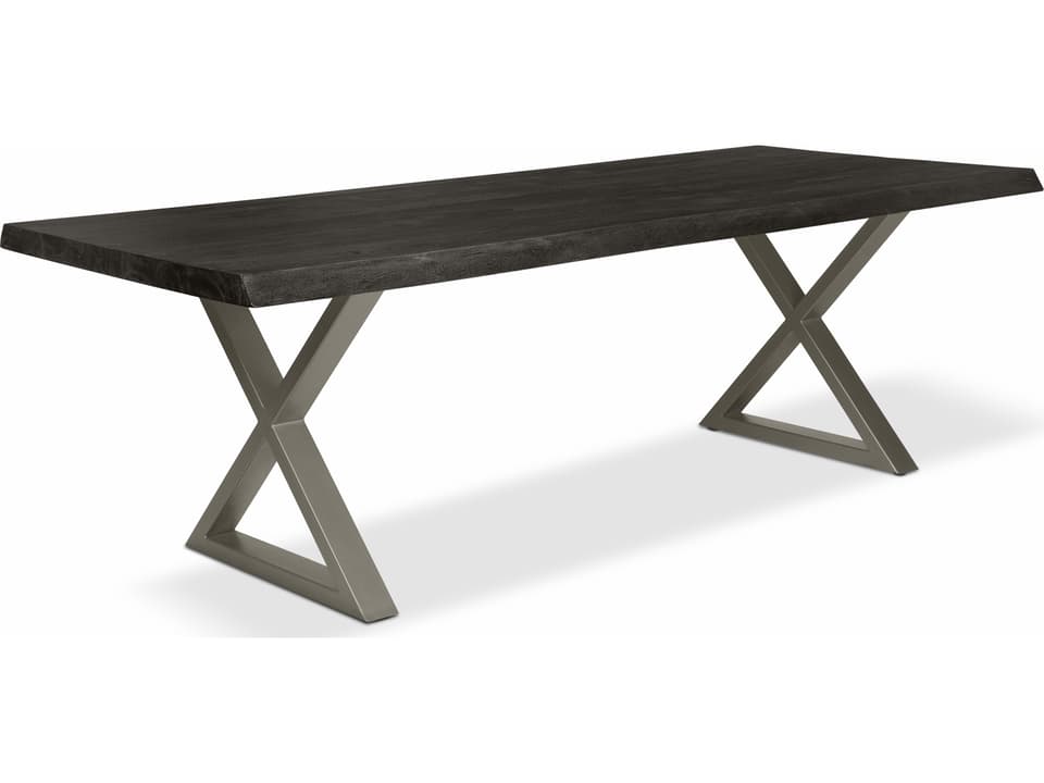 Brooks 92-Inch Rectangle Dining Table with Ebonized Acacia Top and Pewter X-Base