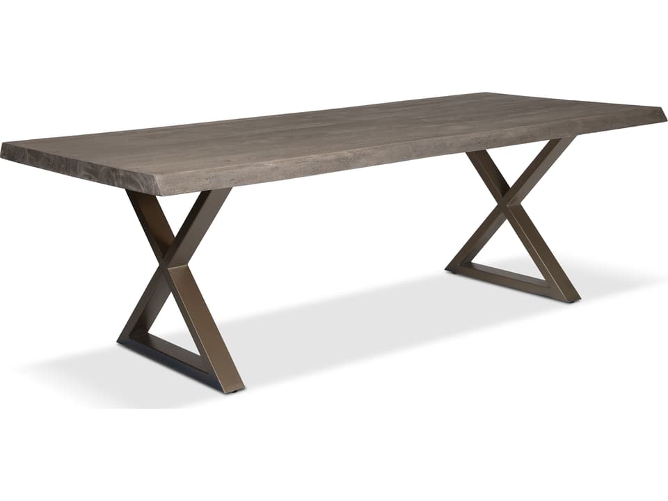 Brooks 92-Inch Rectangle Dining Table in Sandblasted Grey with Brass X-Base