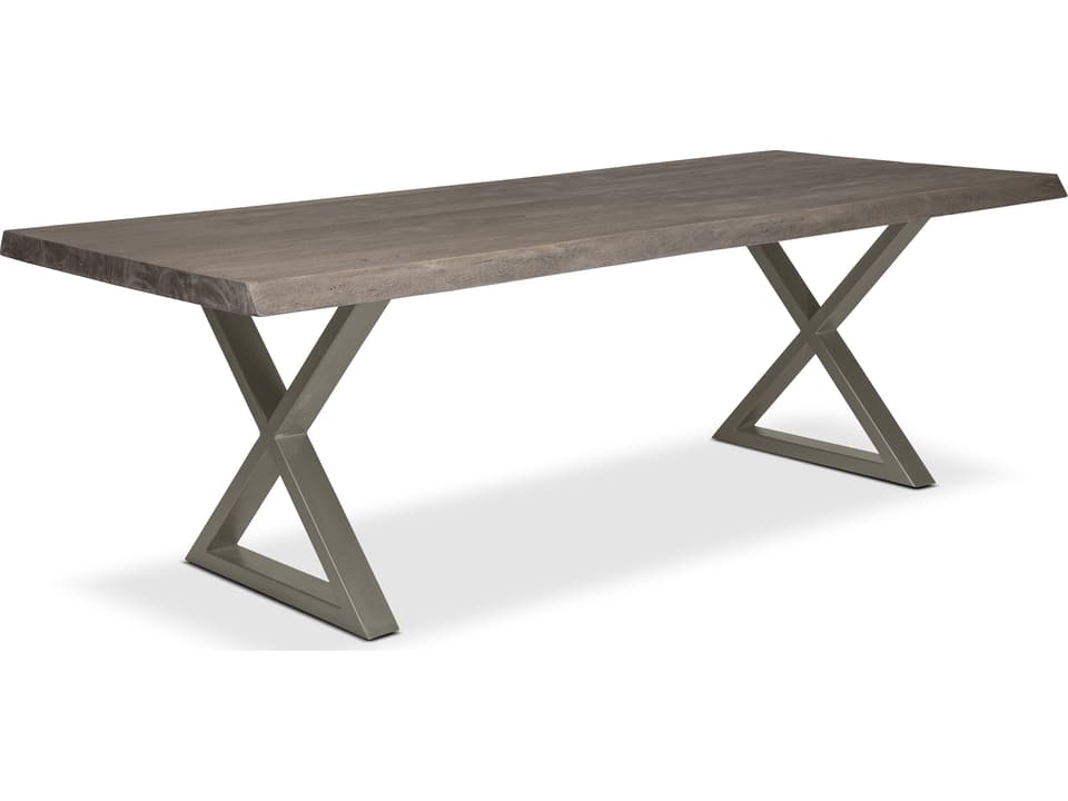 Brooks 92-Inch Rectangle Dining Table Sandblasted Grey Top with Pewter X-Base