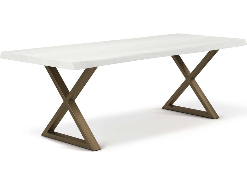 Brooks Rectangular 92-Inch Dining Table in White Wash Acacia and Brass