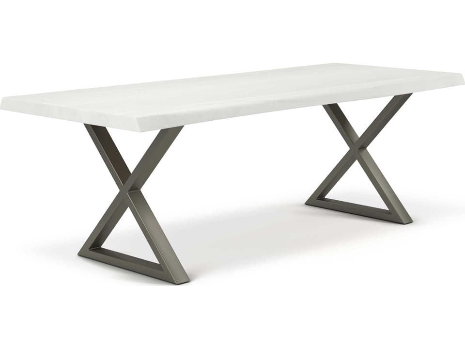 Brooks 92-Inch Rectangle Dining Table White Wash Top Pewter X-Base