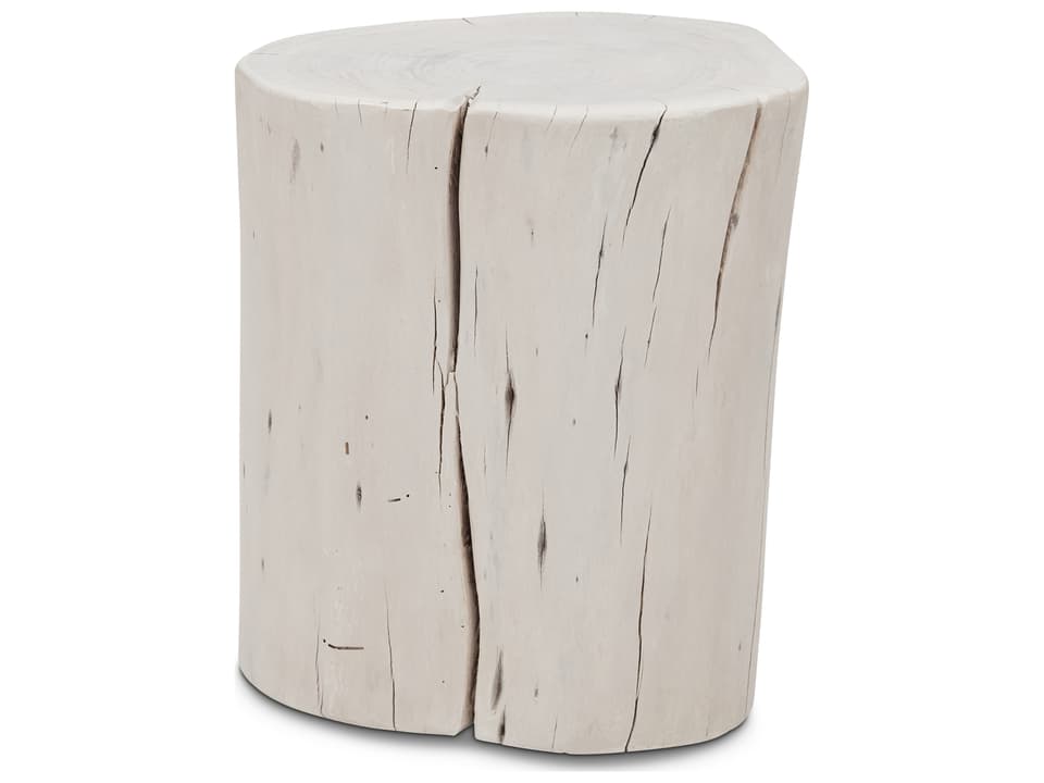 Brooks Solid Acacia Wood Stump End Table in White Wash