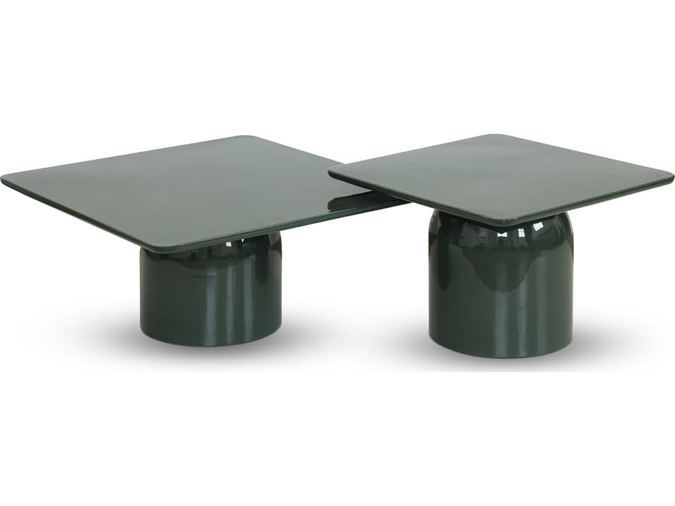 Alessia Square Metal Obsidian Green Coffee Table Set of 2