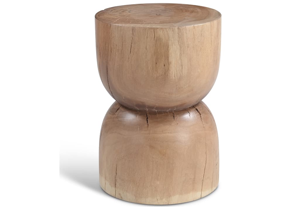Pensri Solid Chamcha Wood Accent Stool in Natural Finish