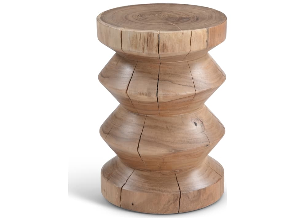 Asnee Solid Chamcha Wood Accent Stool in Natural Finish