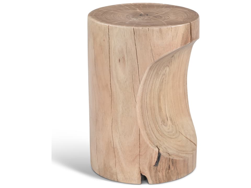 Prisana Solid Chamcha Wood Accent Stool with Curved Carve Out