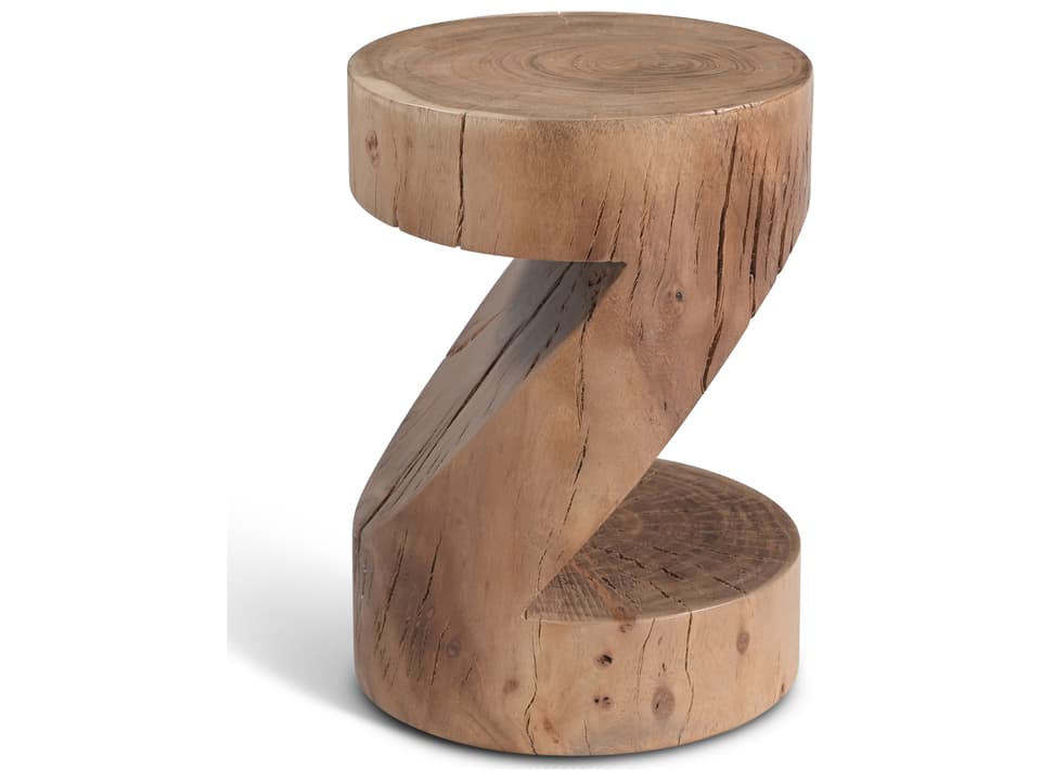 Naturals Anchali Solid Chamcha Wood Accent Stool with Z-Shaped Silhouette
