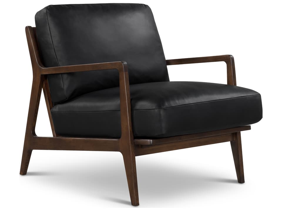 Metro Carmelo Genuine Leather Accent Chair with Walnut Ash Frame and Cane Back