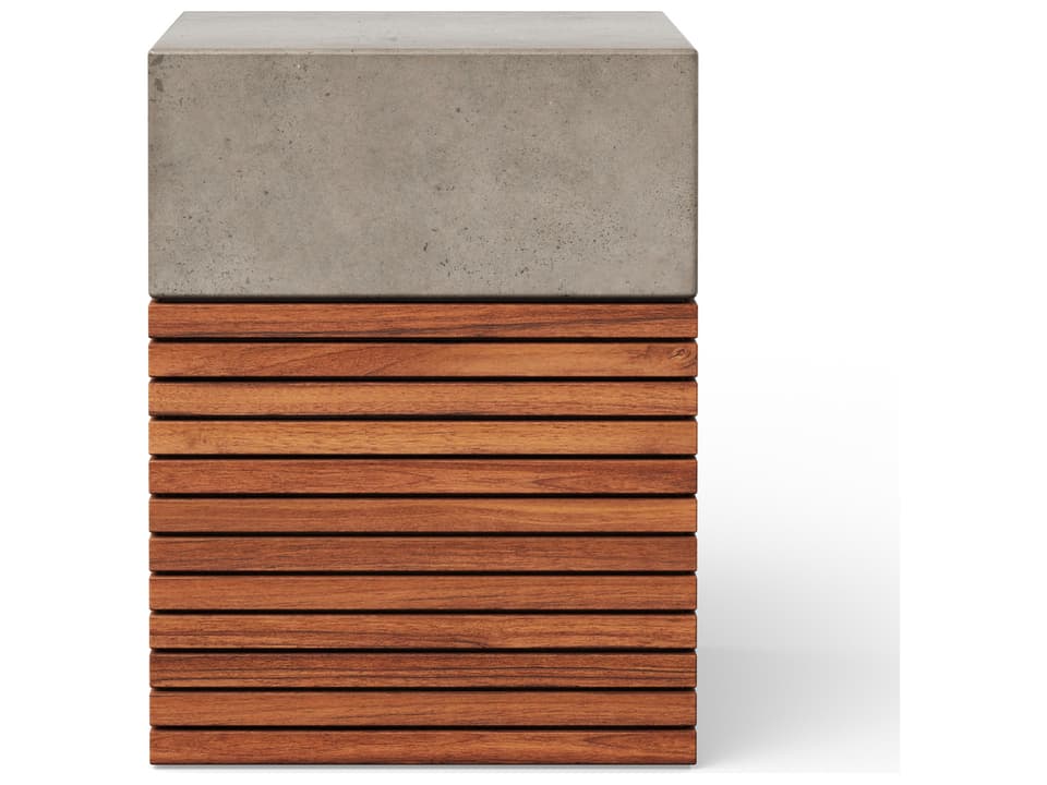 Stecca Alto Accent Stool in Dark Grey Concrete and Teak
