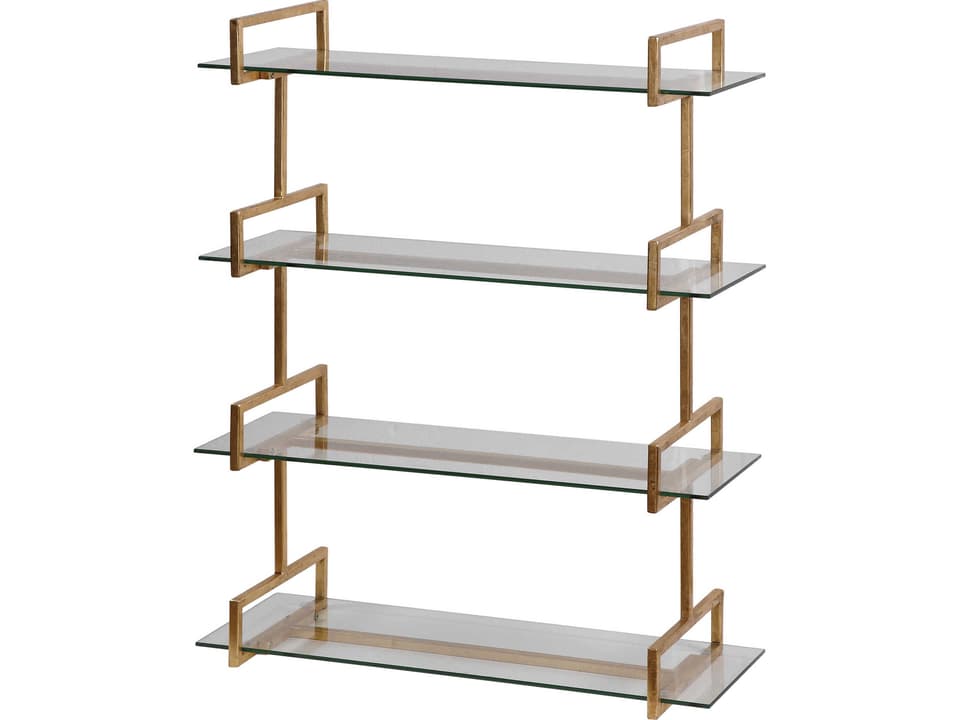 Auley 4-Tier Antiqued Gold Leaf Wall Shelf with Tempered Glass