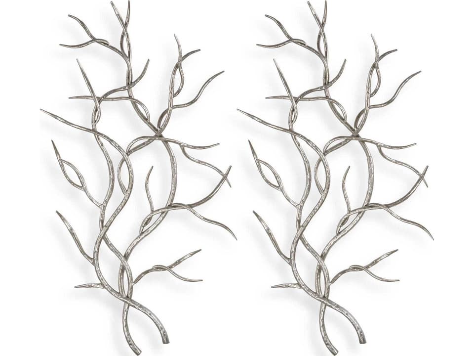 Silver Branches Set of 2 Wall Art in Bright Silver Leaf Iron