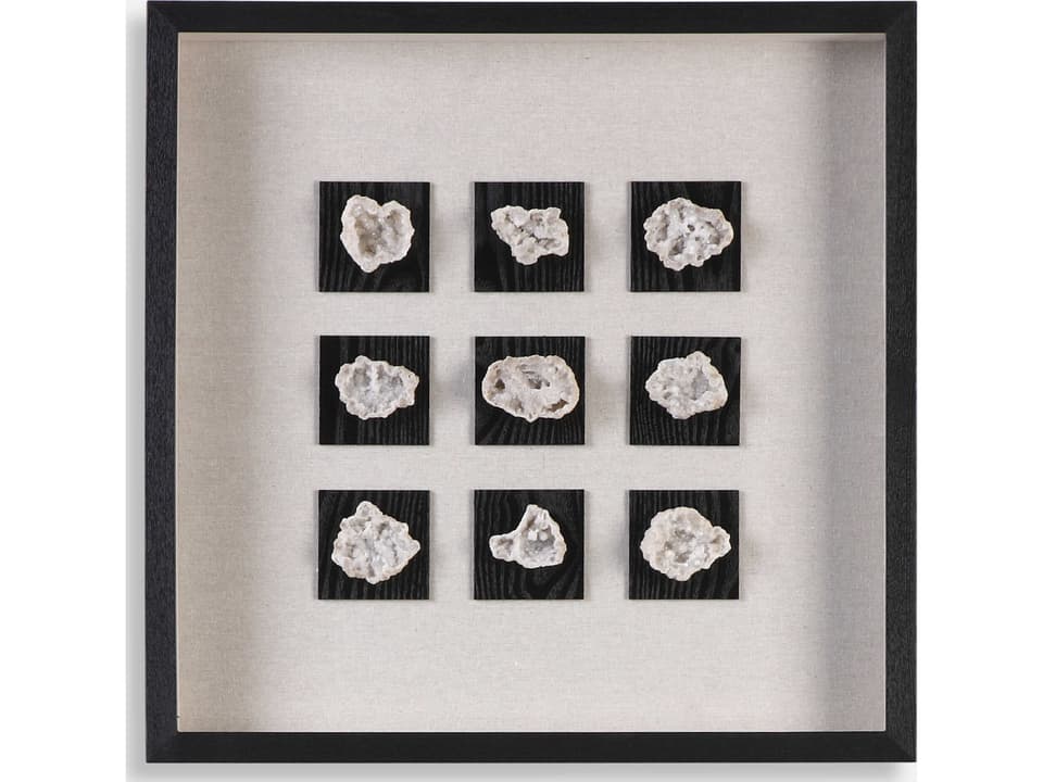 Geode Shadow Box Wall Art in Black and Natural Linen