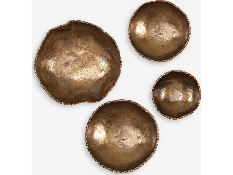 Lucky Coins Decorative Wall Bowls Set of 4 in Vintage Brass