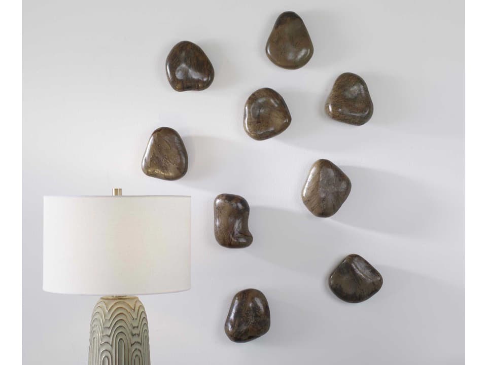 Pebbles Walnut Brown Wood Wall Decor Set of 9