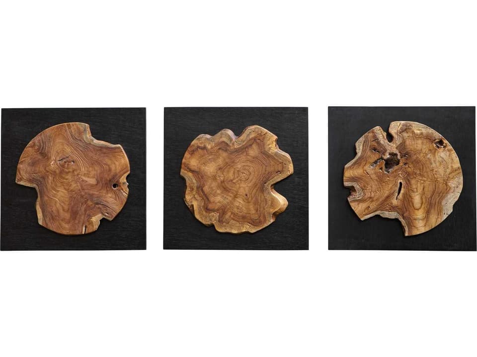 Kolini Satin Black and Natural Teak Wood Wall Decor Set of 3