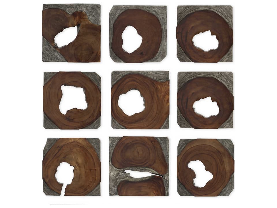 Jungle Wood Wall Decor Set of 9 Coffee Brown and Rustic Black