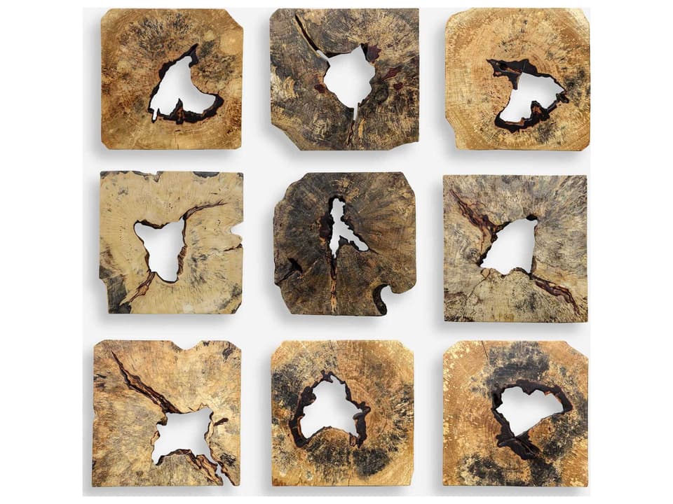 Bahati Wood Wall Decor in Natural Finish Set of 9
