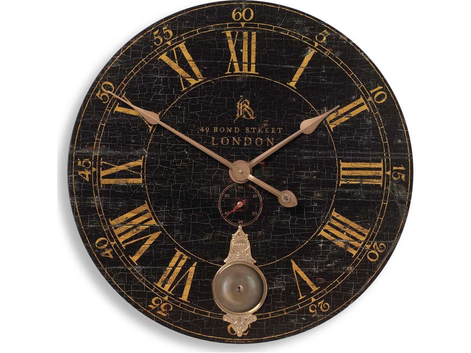 Bond Street 30-Inch Weathered Crackled Wall Clock with Brass Details